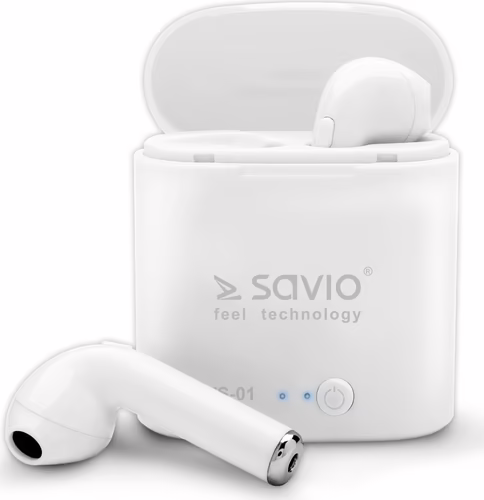 SAVIO AURICULARES INALABRICOS BLUETOOTH 5.0 TWS-01 BLANCO CON BASE DE CARGA/MICR | SAVSLTWS-01 | 5901986044833 imagen 1
