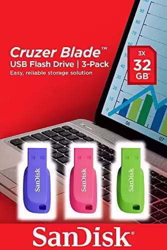 MEMORIA USB SANDISK FLASH DRIVE CRUZER BLADE 3X32GB VERDE AZUL ROSA SDCZ50C-032G | SDCZ50C-032G-B46T | 0619659169428 imagen 1