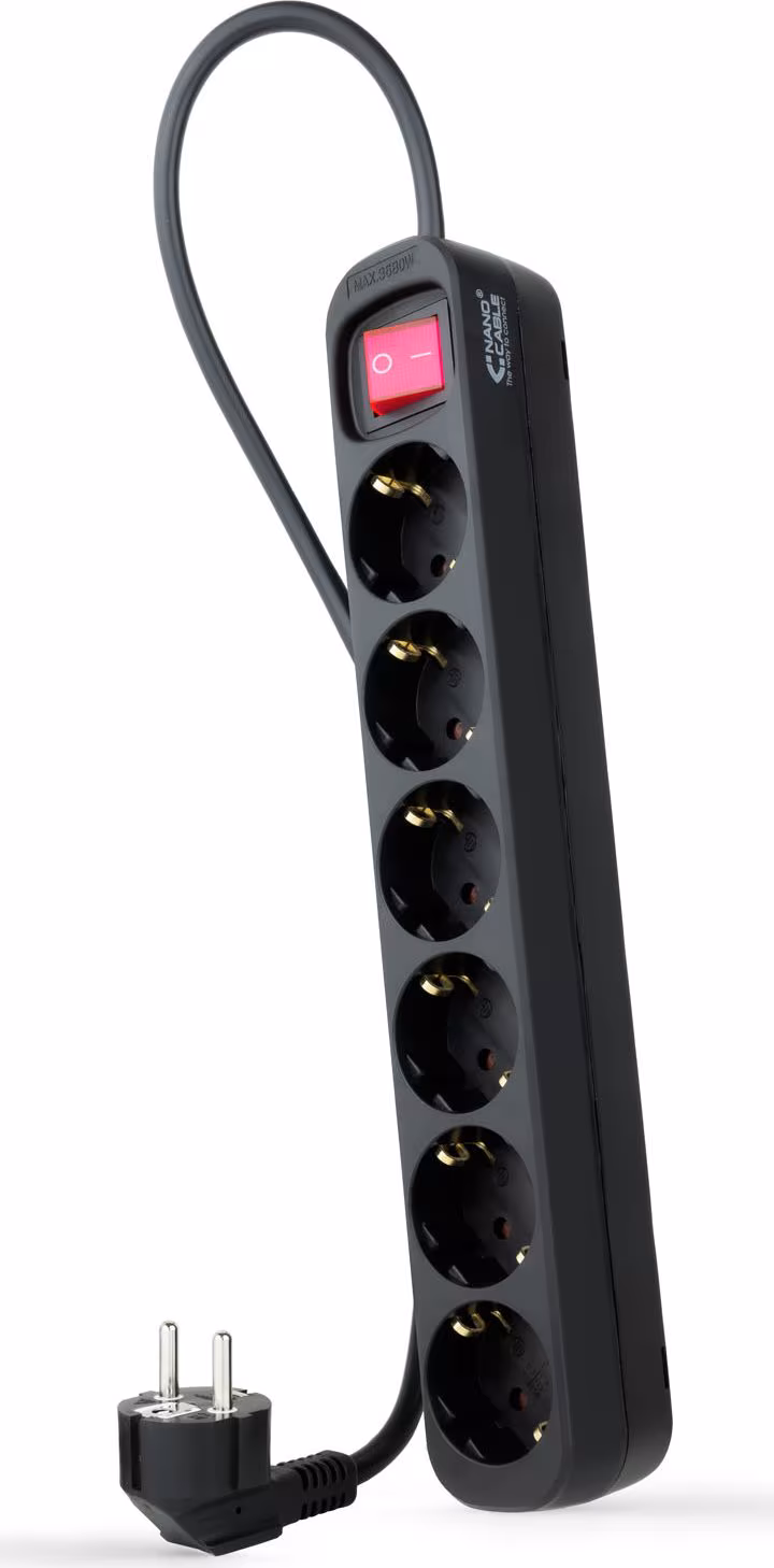 Regleta Nanocable 6xSchuko Interruptor (10.37.0006-BK) | 8433281010192 imagen 1