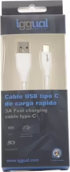 iggual IGG317181 Cable usb tipo-a macho a usb tipo-c macho 1m blanco | 8435364317181 imagen 1