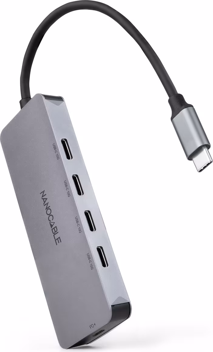 Hub Nanocable USB-C a 4xUSB-C DP 100W Gris (10.16.4505) | 8433281014992 imagen 1