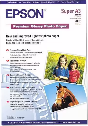 PAPEL EPSON S041316 PREMIUM GLOSSY PHOTO A3+20 HOJAS 250G C13S041316 | 0010343819795 imagen 1