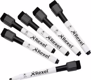 Rexel Rotuladores borrado en seco magnéticos negros (6) | 5028252603485 imagen 1