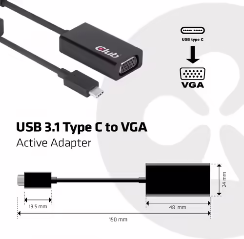 Adaptador Club 3D USB-C/M a VGA/H 15cm Negro (CAC-1502) | 8719214470081 imagen 3