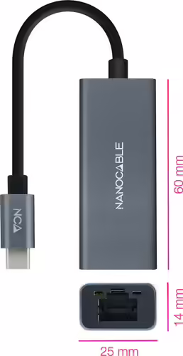 Nanocable Conversor USB-C a Ethernet Gigabit 10/100/1000 Mbps, Aluminio, Gris, 1 | 10.03.0406 | 8433281011458 imagen 2