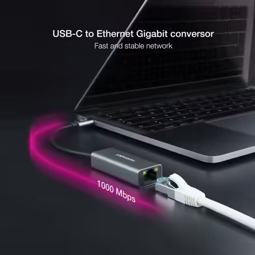 Nanocable Conversor USB-C a Ethernet Gigabit 10/100/1000 Mbps, Aluminio, Gris, 1 | 10.03.0406 | 8433281011458 imagen 3