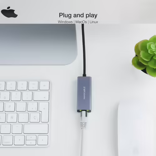 Nanocable Conversor USB-C a Ethernet Gigabit 10/100/1000 Mbps, Aluminio, Gris, 1 | 10.03.0406 | 8433281011458 imagen 4