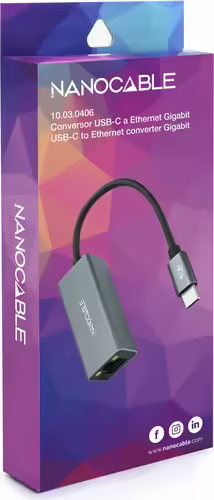 Nanocable Conversor USB-C a Ethernet Gigabit 10/100/1000 Mbps, Aluminio, Gris, 1 | 10.03.0406 | 8433281011458 imagen 5