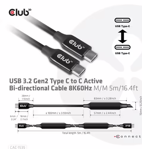 Cable Club 3D USB-C/M a USB-C/M 5m Negro (CAC-1535) | 8719214471699 imagen 4