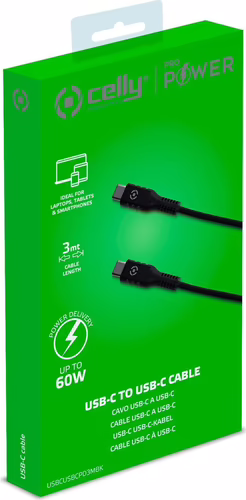 Cable CELLY USB-C a USB-C 60W 3m Negro (USBCUSBCPD3MBK) imagen 4