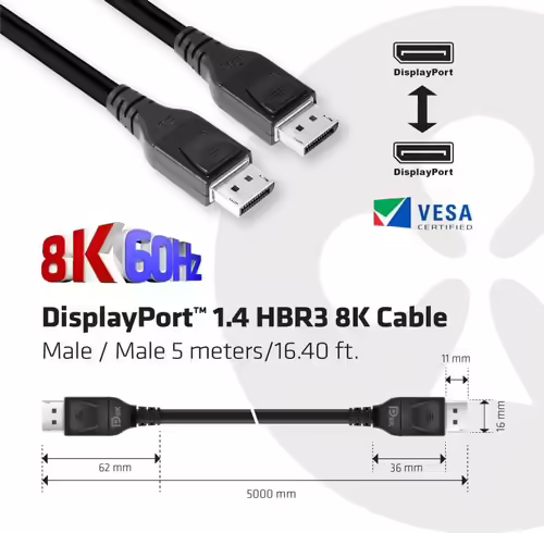 Cable Club 3D DP 1.4/M a DP 1.4/M 5m Negro (CAC-1061) | 0841615101368 imagen 3