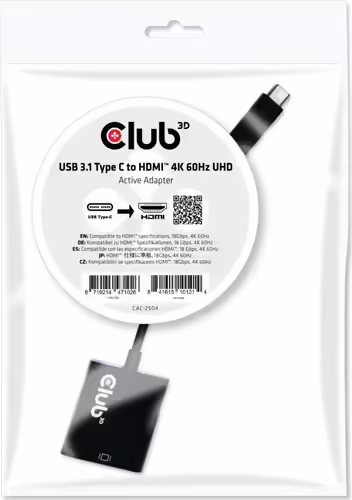 Adaptador Club 3D USB-C/M a HDMI/H 15cm Negro(CAC-2504) | 8719214471026 imagen 2
