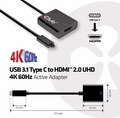 Adaptador Club 3D USB-C/M a HDMI/H 15cm Negro(CAC-2504) | 8719214471026 imagen 3