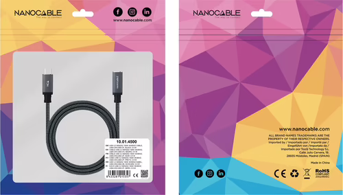 Cable NANOCABLE Usb-C/M a Usb-C/H 2m (10.01.4502-COMB) | 8433281015425 imagen 6