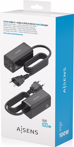 AISENS Cargador Sobremesa GaN 100W, 3x USB-C PD3.0 QC4.0 QC5.0, 1x USB-A QC3.0,  | ASCH-100W4P054-BK | 8435739903209 imagen 7