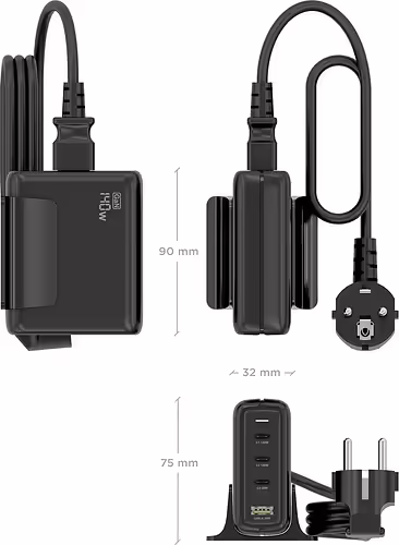 AISENS Cargador Sobremesa GaN 140W, 3x USB-C PD3.1 QC4.0 QC5.0, 1x USB-A QC3.0, | ASCH-140W4P056-BK | 8435739903223 imagen 4