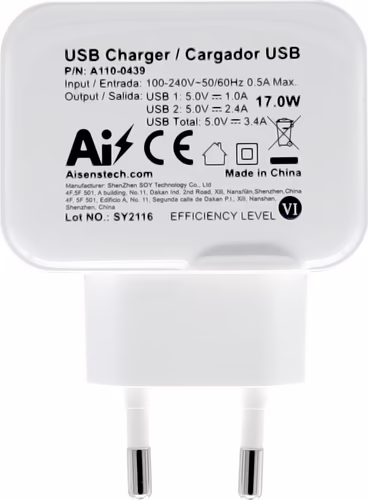 Aisens Cargador pared universal 2x usb 2.0 blanco | A110-0439 | 8436574704808 imagen 4