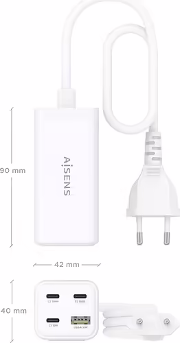 AISENS Cargador Sobremesa GaN 100W, 3x USB-C PD3.0 QC4.0 QC5.0, 1x USB-A QC3.0, | ASCH-100W4P053-W | 8435739903193 imagen 4