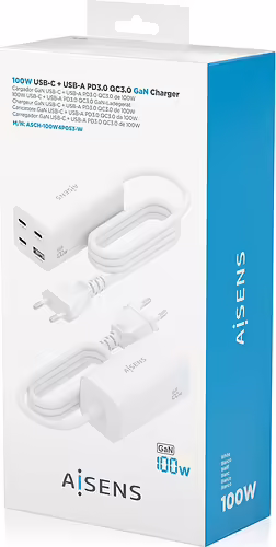 AISENS Cargador Sobremesa GaN 100W, 3x USB-C PD3.0 QC4.0 QC5.0, 1x USB-A QC3.0, | ASCH-100W4P053-W | 8435739903193 imagen 6