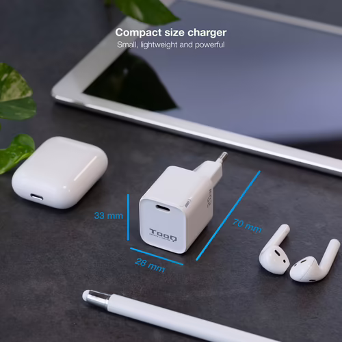 Cargador de Pared TooQ 20W 1xUSB-C Blanco (TQWC-PD20WT) | 8433281012530 imagen 3