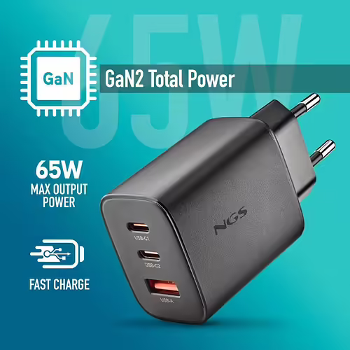 Cargador NGS Era 65W 1USB-A 2USB-C Negro (ERA65WBLACK) imagen 5