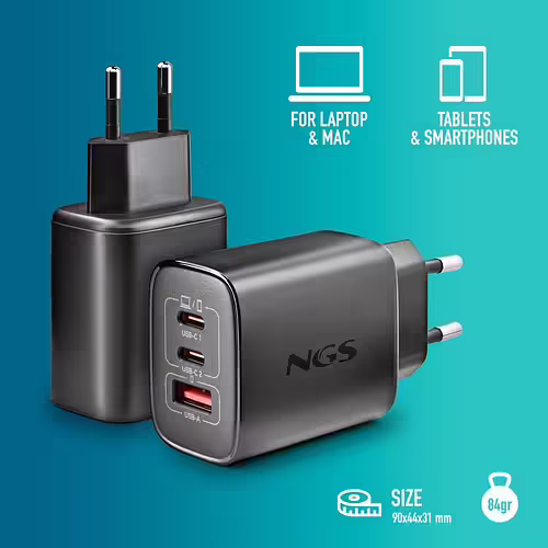 Cargador NGS Era 65W 1USB-A 2USB-C Negro (ERA65WBLACK) imagen 6