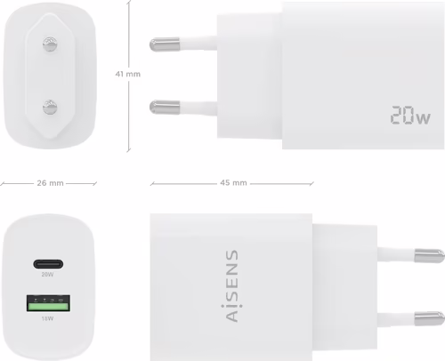 Cargador Pared AISENS 1xUSB-C 1xUSB-A 20W (A110-0754) | 8436574709551 imagen 4