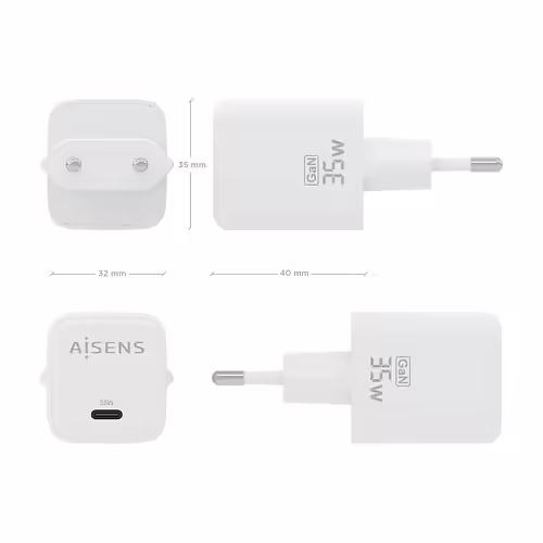 AISENS Cargador GaN 35W, 1xUSB-C PD3.0 QC4.0, Blanco | ASCH-35W1P016-W | 8436574709520 imagen 4
