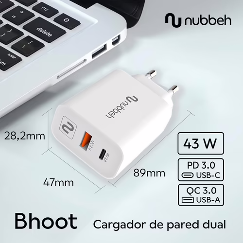 Cargador Pared NUBBEH 43W Usb-A Usb-C (NBWALLCHUSBCW43) imagen 4