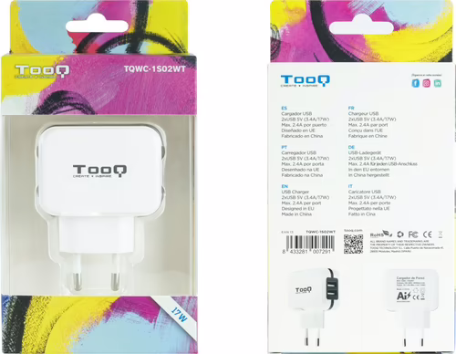 Cargador de Pared TooQ 17W 2xUSB-A Blanco (TQWC-1S02WT) | 8433281007291 imagen 4