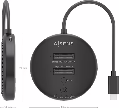 AISENS Estacion De Docking De Doble Bahia NVME a USB 3.2 Gen2x2, Clone, Negro | ASDS-2M2N05-BK | 8435739903308 imagen 5