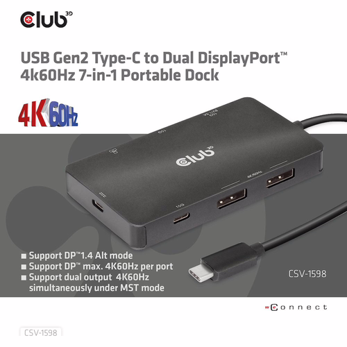 Docking Station Club 3D 7en1 USB-C Negro (CSV-1598) | 8719214472528 imagen 7