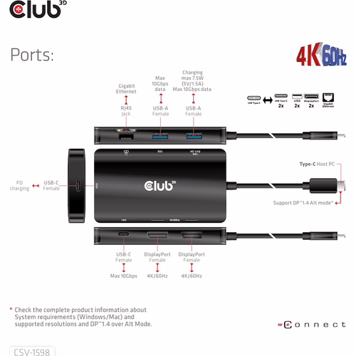 Docking Station Club 3D 7en1 USB-C Negro (CSV-1598) | 8719214472528 imagen 9