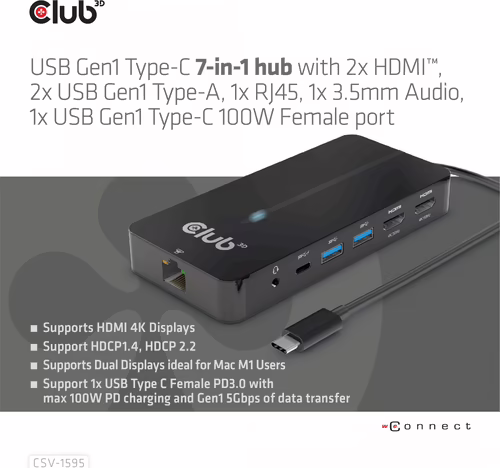 Docking Station Club 3D 7en1 USB-C-Negro (CSV-1595) | 8719214472269 imagen 4