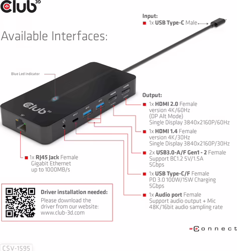 Docking Station Club 3D 7en1 USB-C-Negro (CSV-1595) | 8719214472269 imagen 7