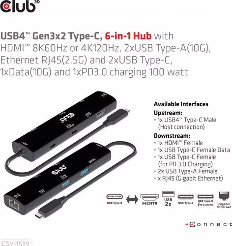 Docking Club 3D USB-C a USB-A/C/HDMI Negro (CSV-1599) | 8719214472566 imagen 8