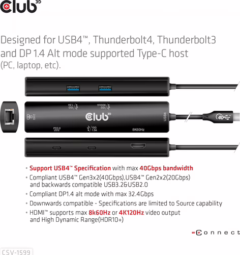Docking Club 3D USB-C a USB-A/C/HDMI Negro (CSV-1599) | 8719214472566 imagen 9