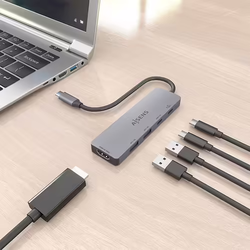 AISENS USB-C Dock 5 en 1, USB-C a 1xHDMI 2xUSB-A 1xUSB-C 1xUSB-C PD, Gris, 15cm | ASUC-5P028-GR | 8435739903568 imagen 5