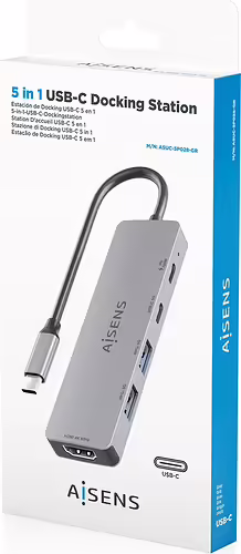 AISENS USB-C Dock 5 en 1, USB-C a 1xHDMI 2xUSB-A 1xUSB-C 1xUSB-C PD, Gris, 15cm | ASUC-5P028-GR | 8435739903568 imagen 6