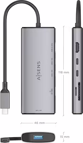 AISENS USB-C Dock 6 en 1, USB-C a 1xHDMI, 1xUSB-A 10G, 2xUSB-C 10G, 1xSD, 1xMicr | ASUC-6P029-GR | 8435739903575 imagen 4