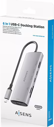 AISENS USB-C Dock 6 en 1, USB-C a 1xHDMI, 1xUSB-A 10G, 2xUSB-C 10G, 1xSD, 1xMicr | ASUC-6P029-GR | 8435739903575 imagen 6