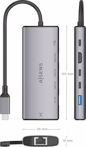 AISENS USB-C Dock 6 en 1, USB-C a 1xHDMI, 1xRJ45, 1xUSB-A 10G, 2xUSB-C 10G, 1xUS | ASUC-6P030-GR | 8435739903582 imagen 4