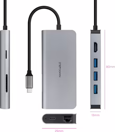 Nanocable Hub USB-C 8 en 1, Conversor USB-C 3.1 a 3xUSB-A 3.0 + HDMI 4K@60Hz + U | 10.16.4609 | 8433281015562 imagen 2