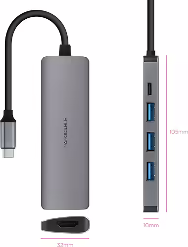 Nanocable Hub USB-C 5 en 1, Conversor USB-C 3.1 a 3xUSB-A 3.0 + USB-C PD + HDMI, | 10.16.4605 | 8433281015548 imagen 2