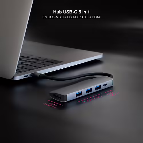 Nanocable Hub USB-C 5 en 1, Conversor USB-C 3.1 a 3xUSB-A 3.0 + USB-C PD + HDMI, | 10.16.4605 | 8433281015548 imagen 3