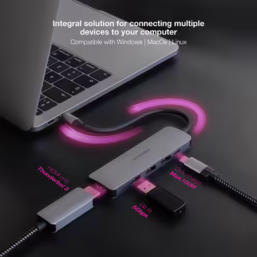 Nanocable Hub USB-C 5 en 1, Conversor USB-C 3.1 a 3xUSB-A 3.0 + USB-C PD + HDMI, | 10.16.4605 | 8433281015548 imagen 4