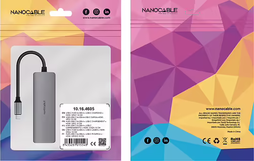 Nanocable Hub USB-C 5 en 1, Conversor USB-C 3.1 a 3xUSB-A 3.0 + USB-C PD + HDMI, | 10.16.4605 | 8433281015548 imagen 5