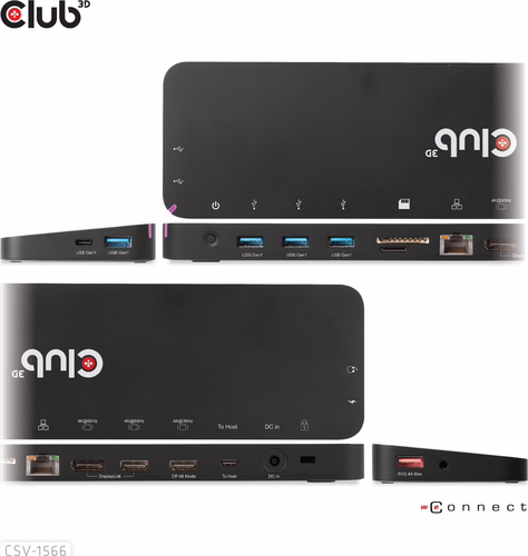 Docking Club 3D USB-C a 4xUSB-A/2xHDMI Negro (CSV-1566) | 0841615102310 imagen 3