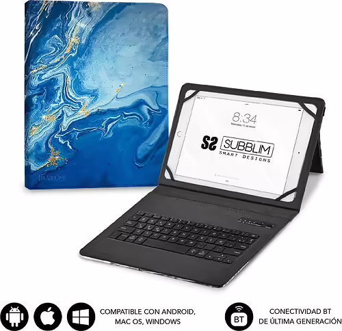 SUBBLIM Funda con Teclado Keytab Pro BT Trendy Marmol Azul | SUBKT5-BTTB01 | 8436586742416 imagen 2