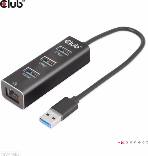 Hub Club 3D USB-A a 3xUSB-A 3.0/RJ45 Negro (CSV-1430A) | 8719214472801 imagen 2